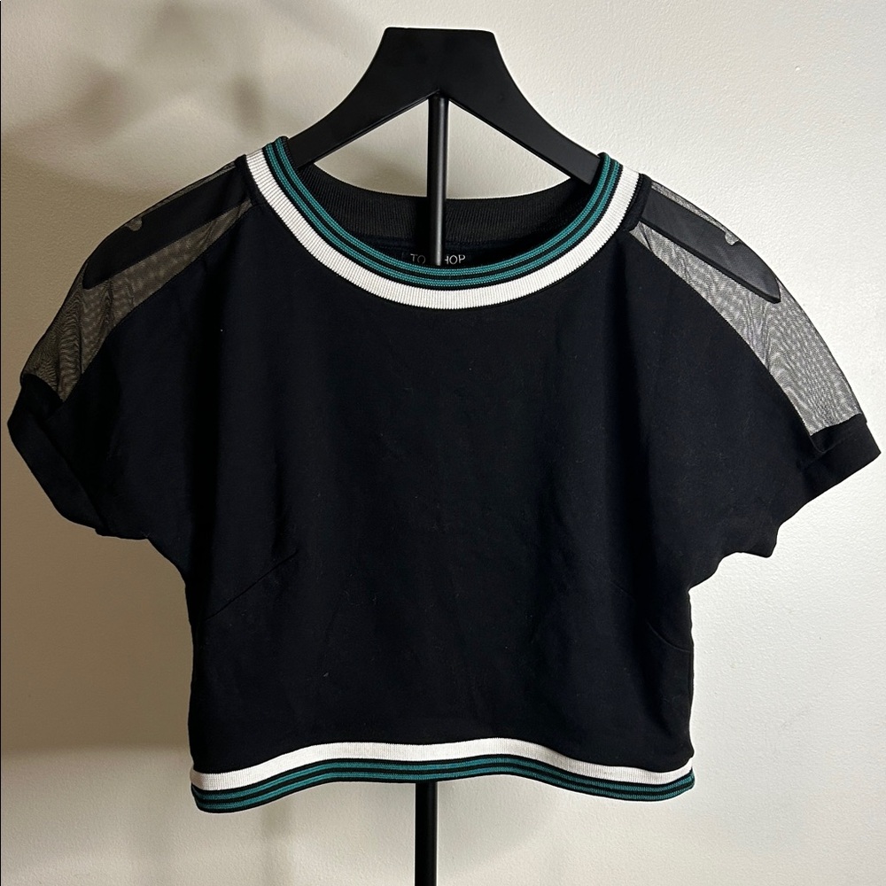 Topshop Black and Green Mesh Accent Jersey
